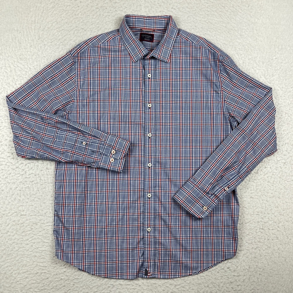UNTUCKit Shirt Mens XL Blue‎ Red White Plaid Long Sleeve Patriotic American USA